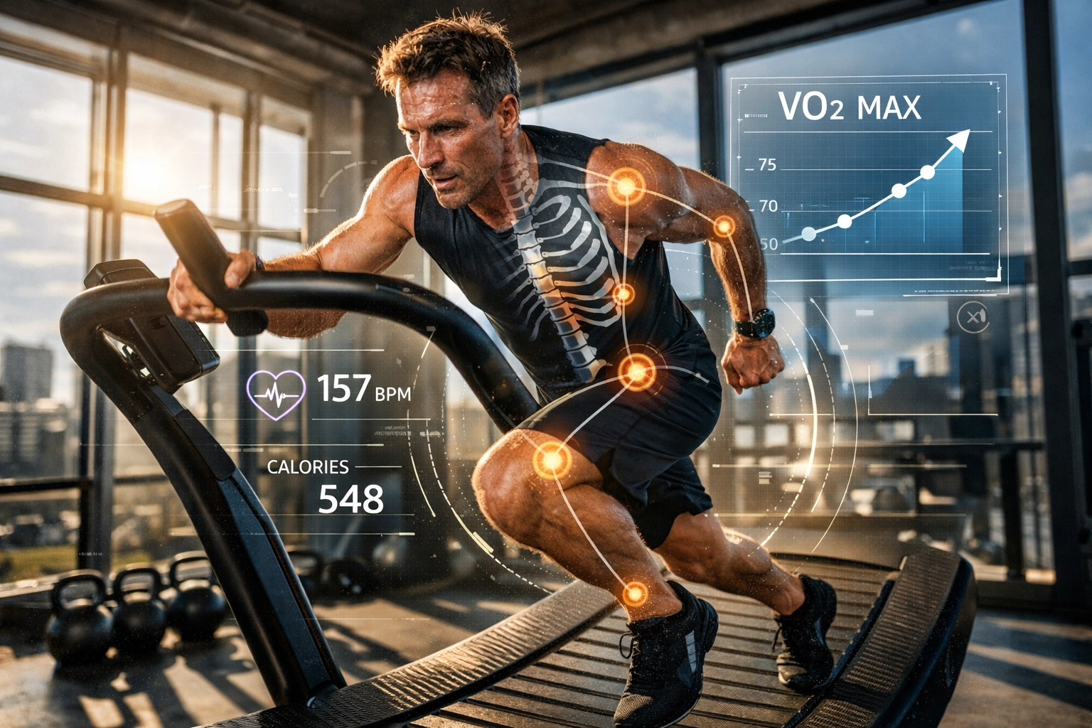 Athlete performing VO2 Max testing and functional movement tracking for a performance audit.