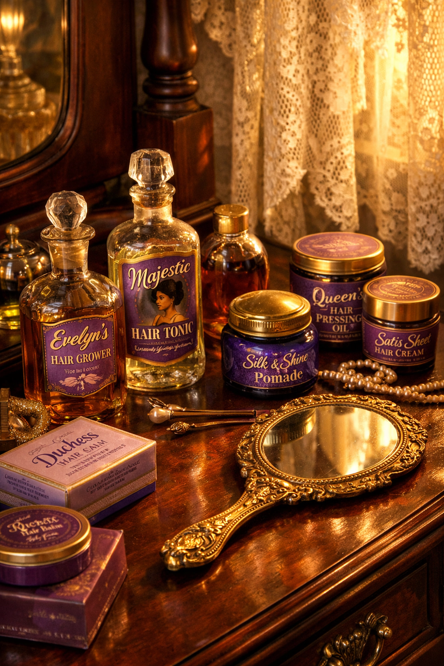 Vintage hair care products representing Madam C.J. Walker's Black beauty entrepreneurship legacy