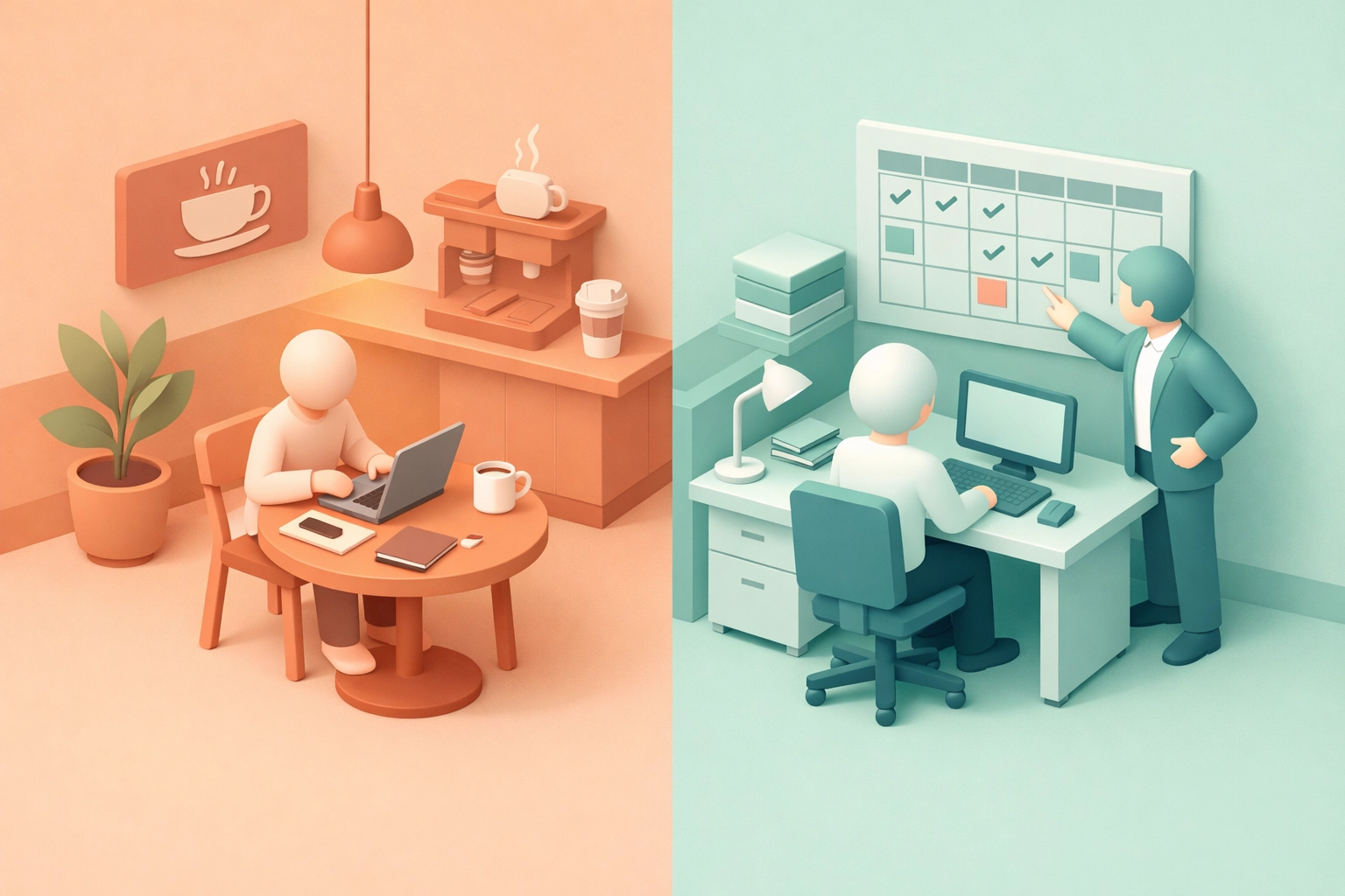 Independent contractor working remotely versus employee under supervision showing control differences