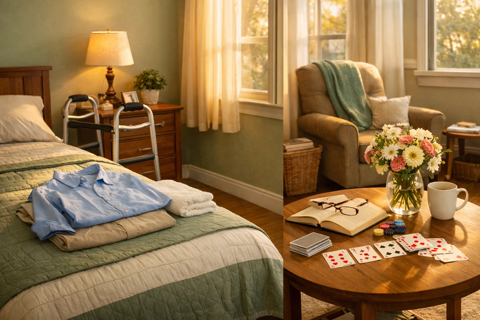 Senior's home equipped for in home care with personal and companionship activities