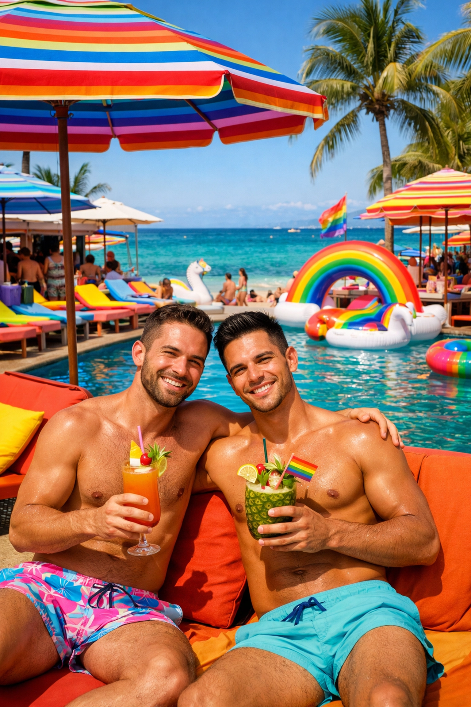 Gay beach club in Puerto Vallarta with pool and ocean views for honeymoon couples