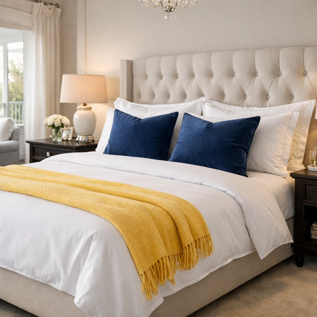 Spotless luxury bedroom with professional bed-making from the best maid services Worcester has to offer.