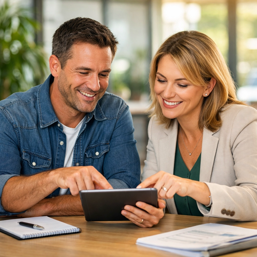 Small business owner and expert accountant collaborating on financial strategy in a modern office.