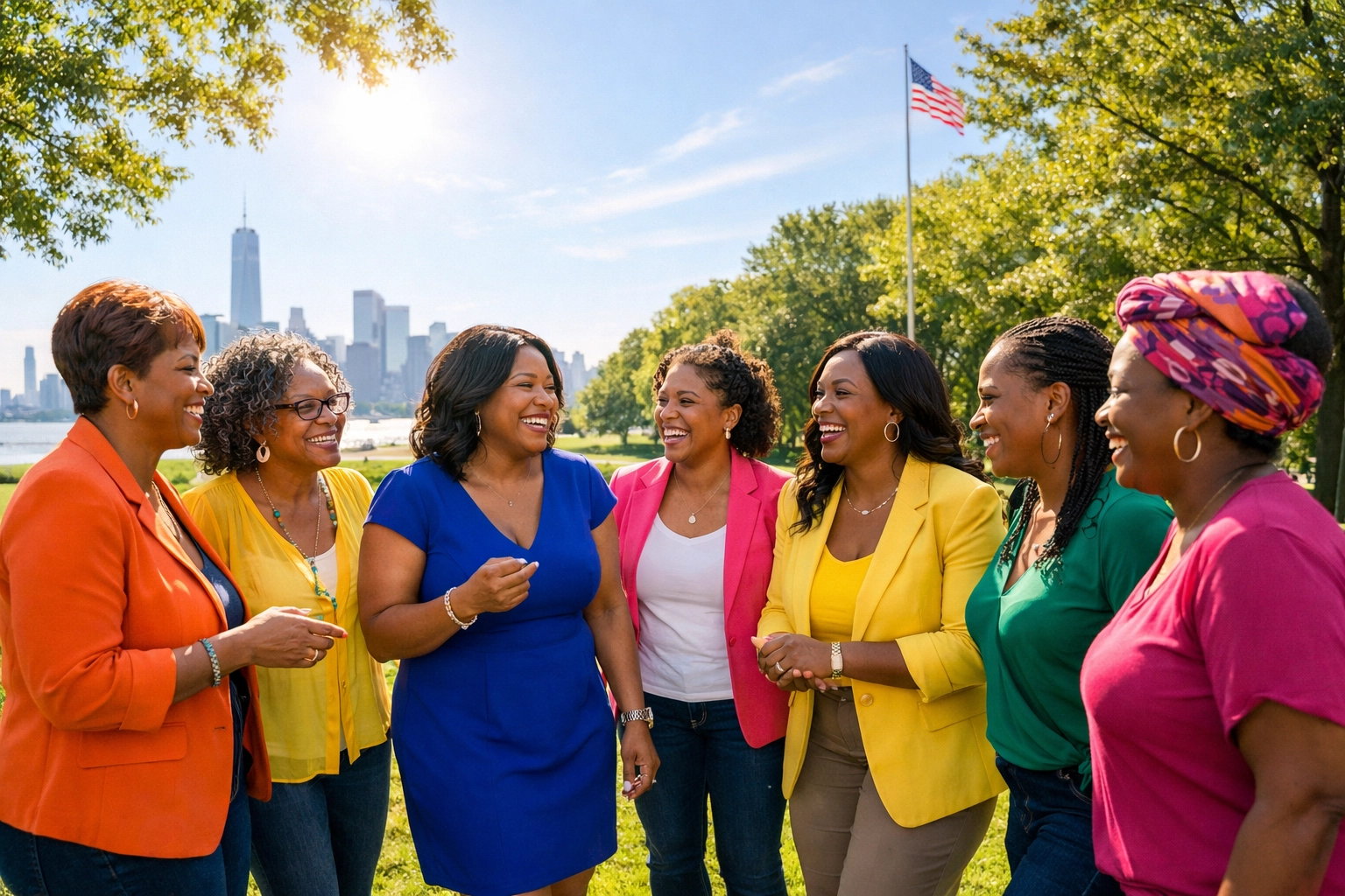 A group standing together in a park.