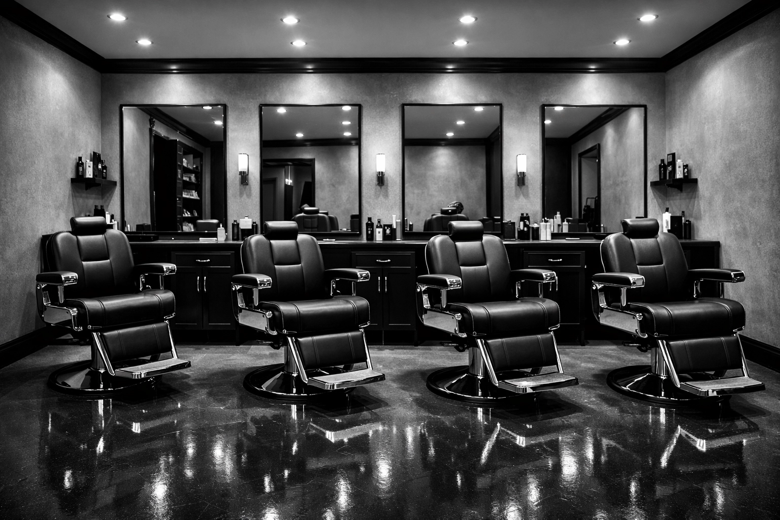Modern 4-chair private barber suite at X-Quisite Cutz in West Chester, Ohio.