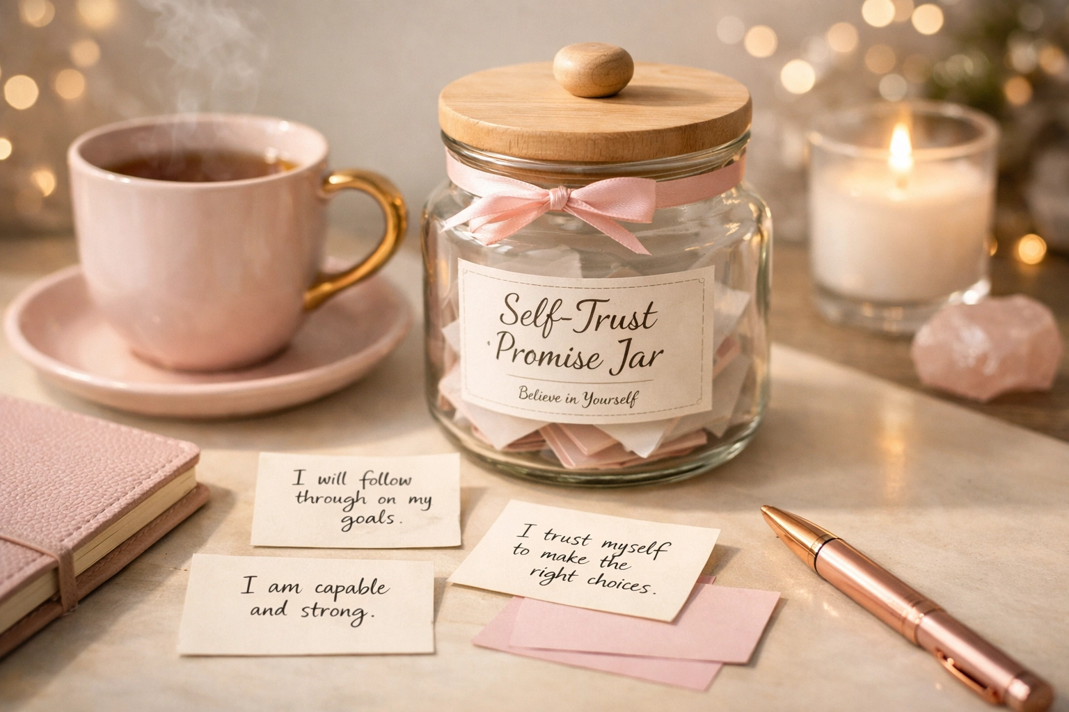 Building self trust with a daily promise jar and acknowledgment notes