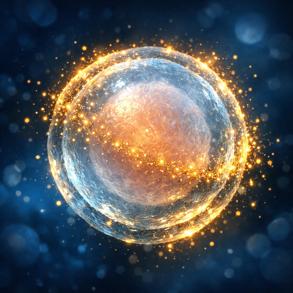 Microscopic view of a human egg cell absorbing vital micronutrients for improved fertility.