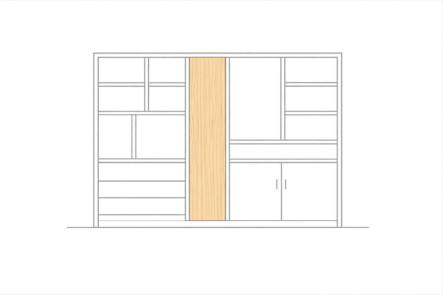 Custom floor-to-ceiling shelving unit providing maximum storage for a Yaletown condo.
