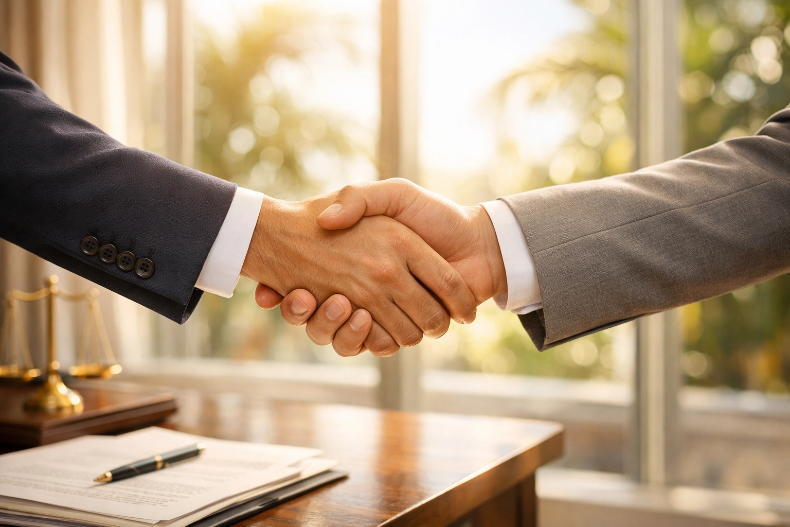 A professional handshake representing reliable legal support for a Florida eviction process server and landlords.