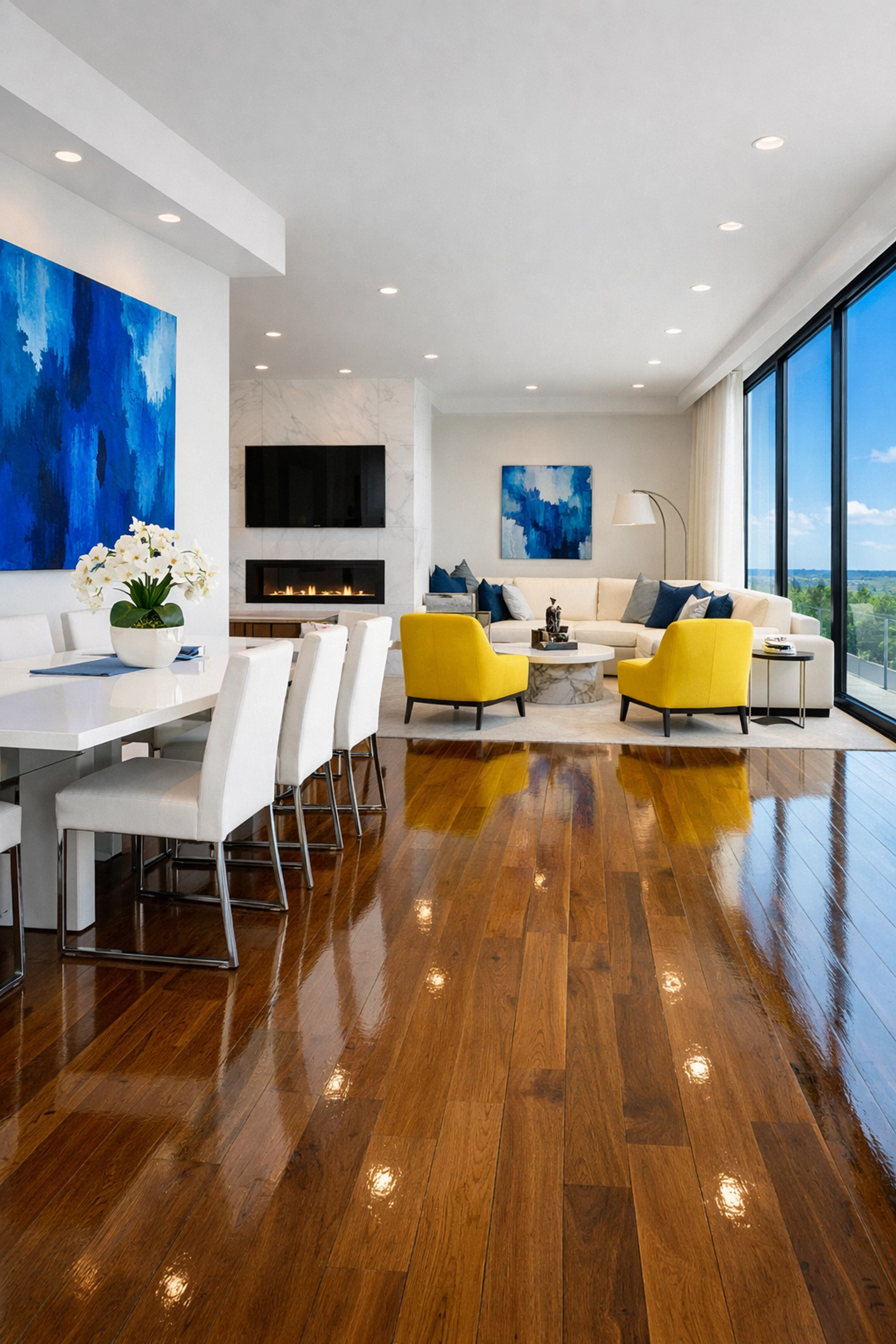 Spotless open-concept living space after expert apartment cleaning in Westborough for new residents.