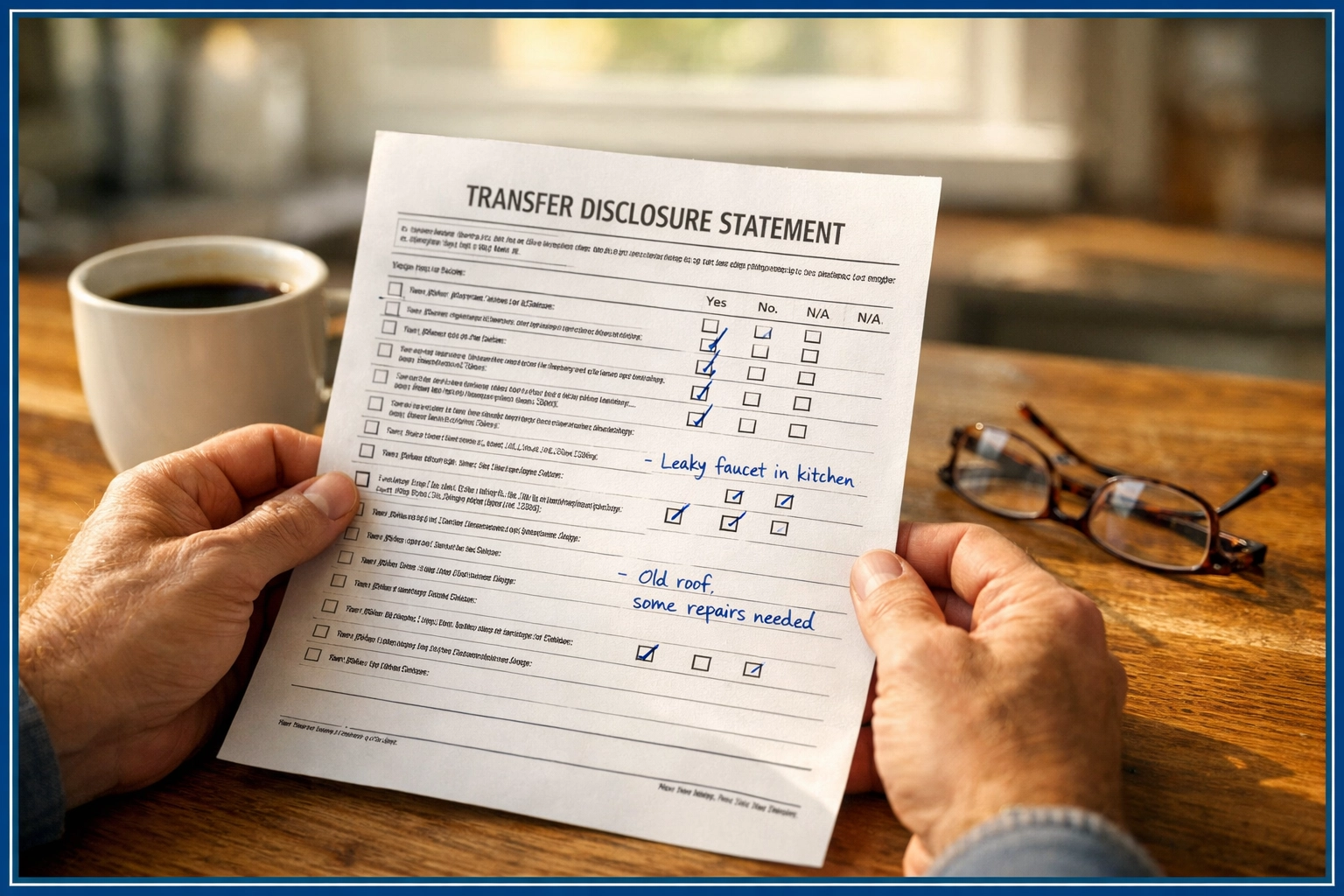 Homeowner completing Transfer Disclosure Statement form required for California home sales Homeowner completing Transfer Disclosure Statement form required for California home sales