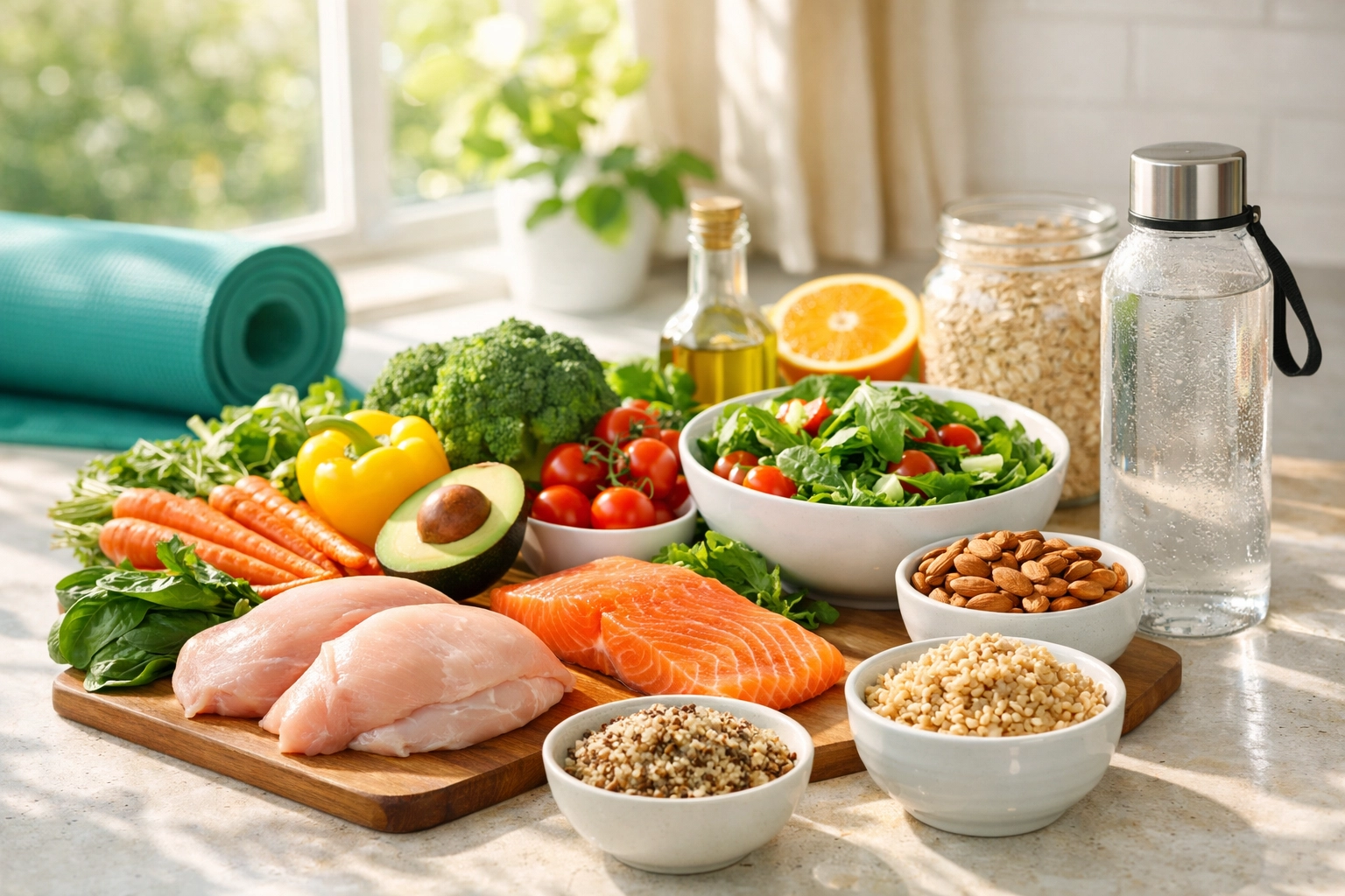 Healthy whole foods and meal preparation for medical weight loss lifestyle plan