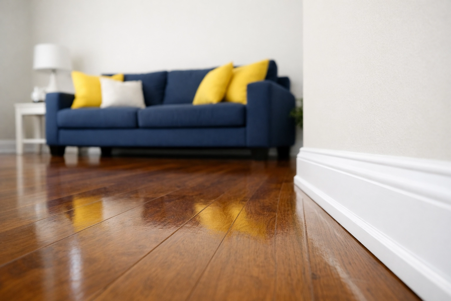Clean residential living room in Leominster MA featuring polished floors and dust-free baseboards.
