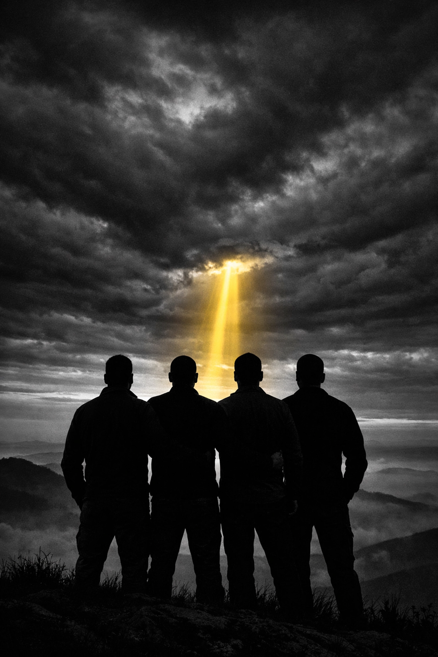 Four men standing united in biblical brotherhood demonstrating covenant friendship and solidarity