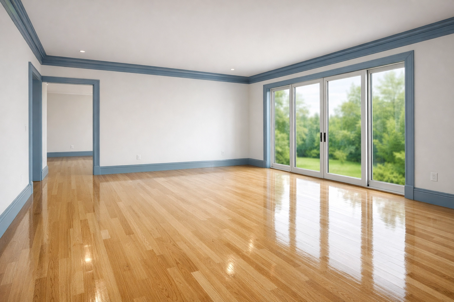 Empty living room showing the results of a move-in deep house cleaning Pepperell MA session.