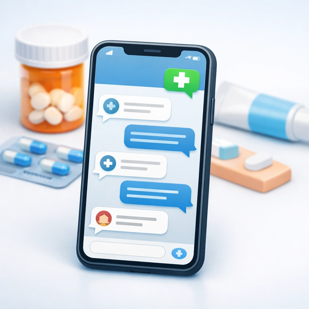 Text-based telehealth consultation with prescription medications for allergies and acne