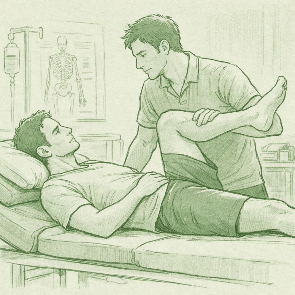 Physical therapist treating footballer during session - MM romance professional boundaries