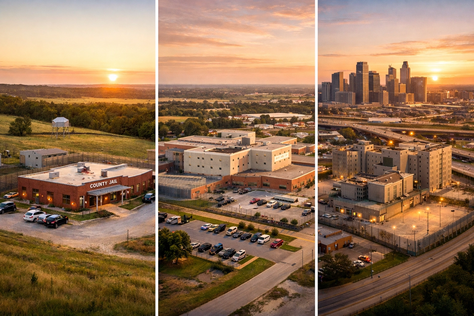 Different correctional facility types from rural county jails to metropolitan complexes served by RPO