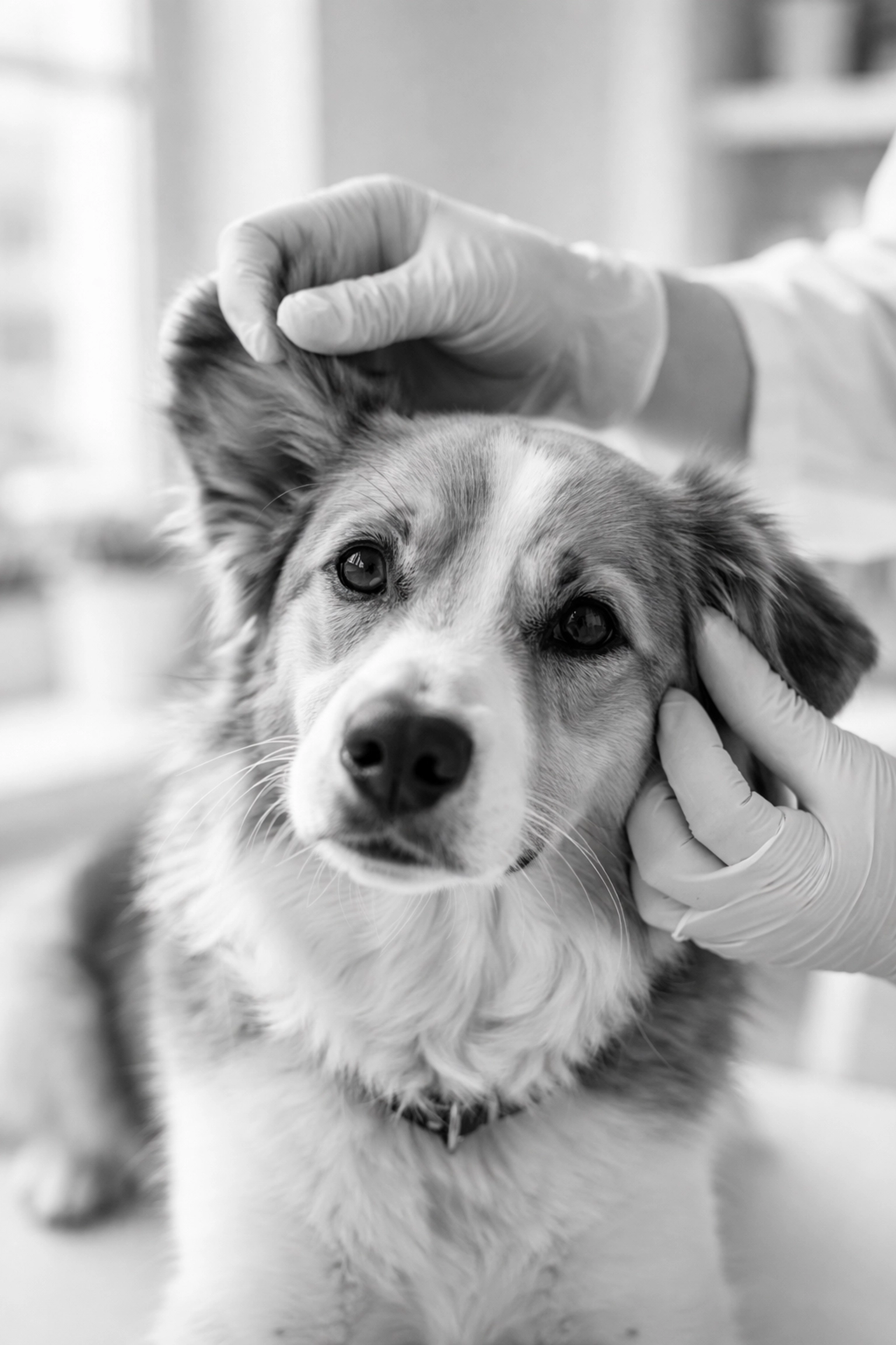 Rescue dog receiving gentle veterinary examination showing quality medical care standards