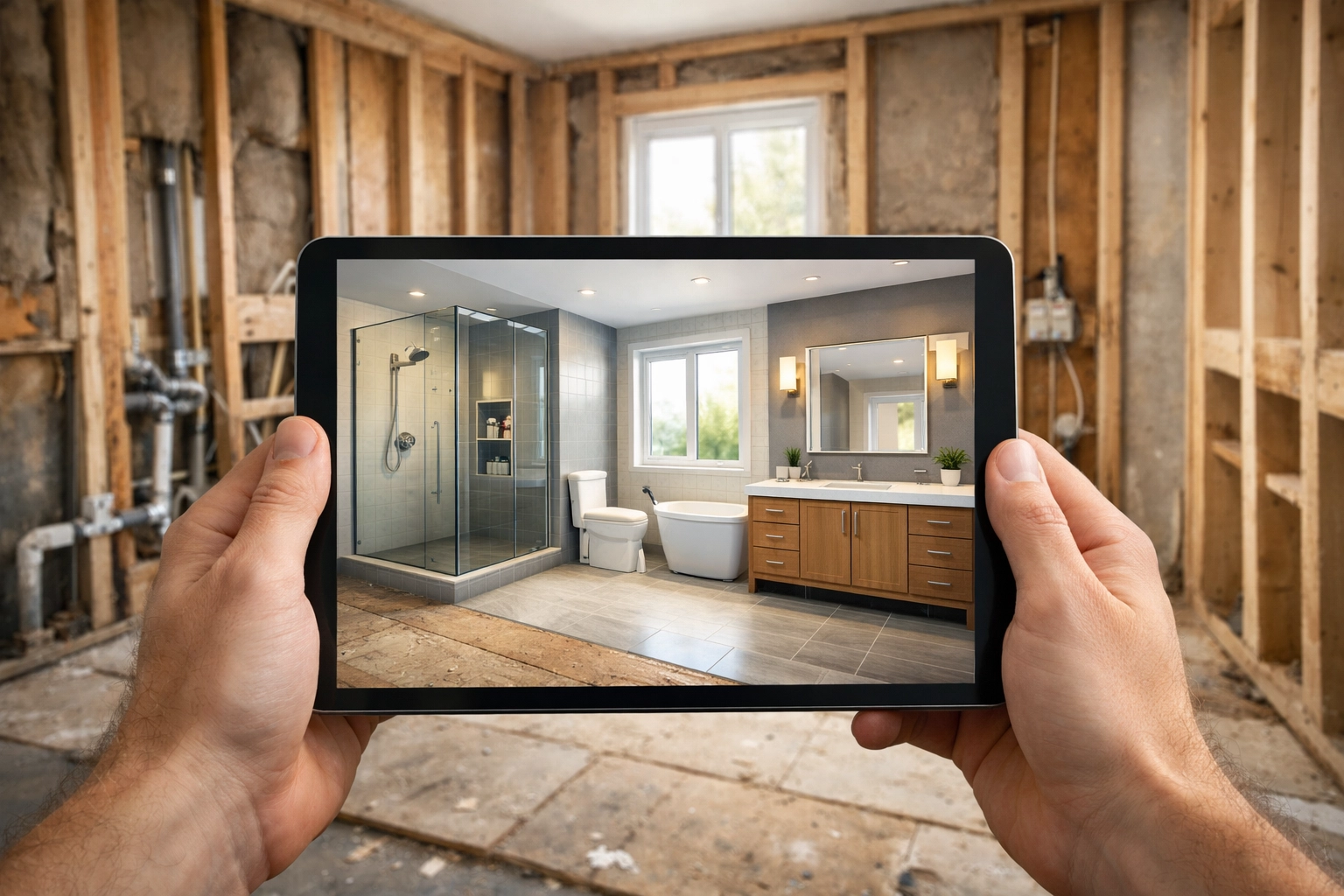 Detailed digital bathroom remodeling plan for a Philadelphia home renovation project in progress.