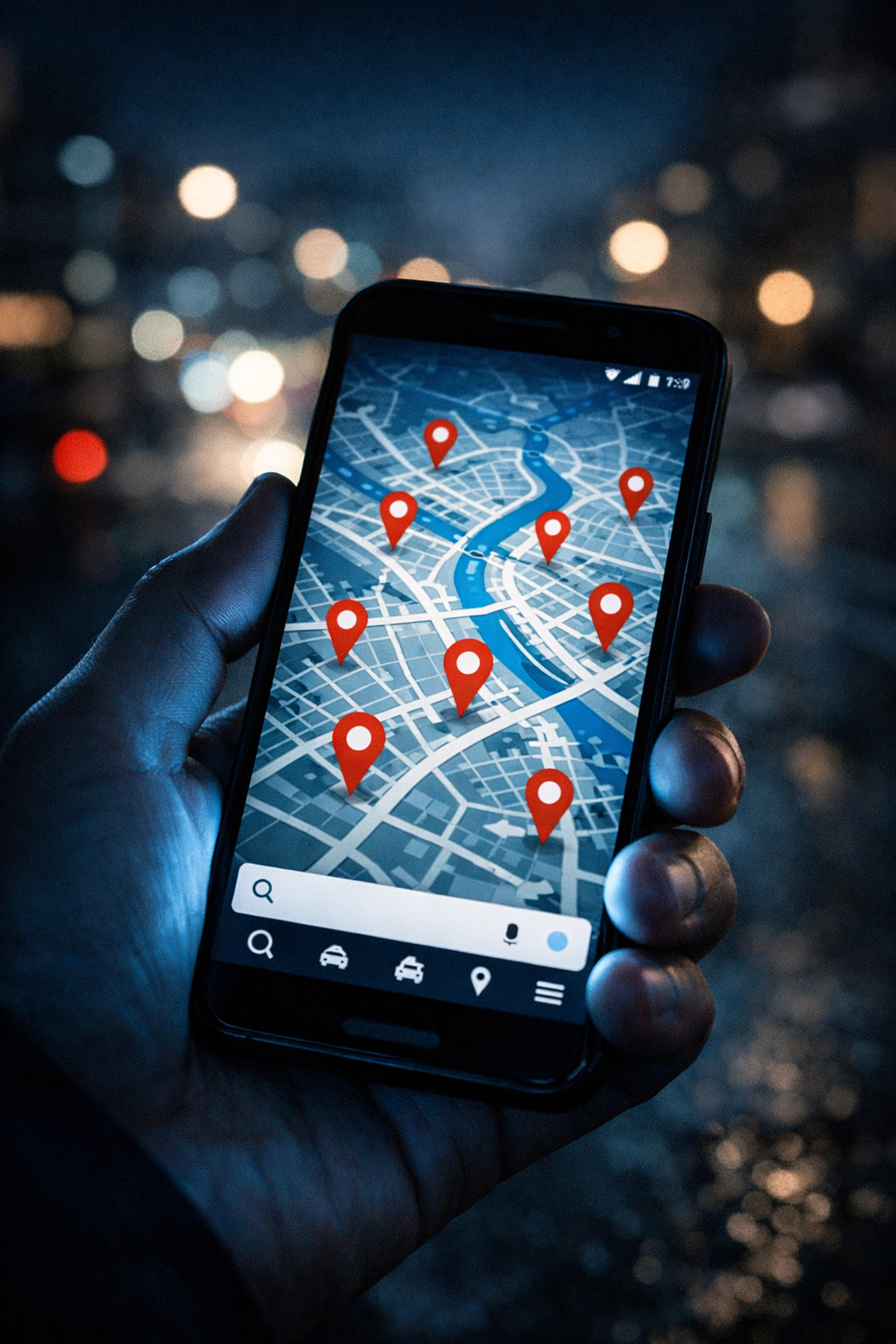 Smartphone displaying Google Maps with locksmith near me search results and location pins