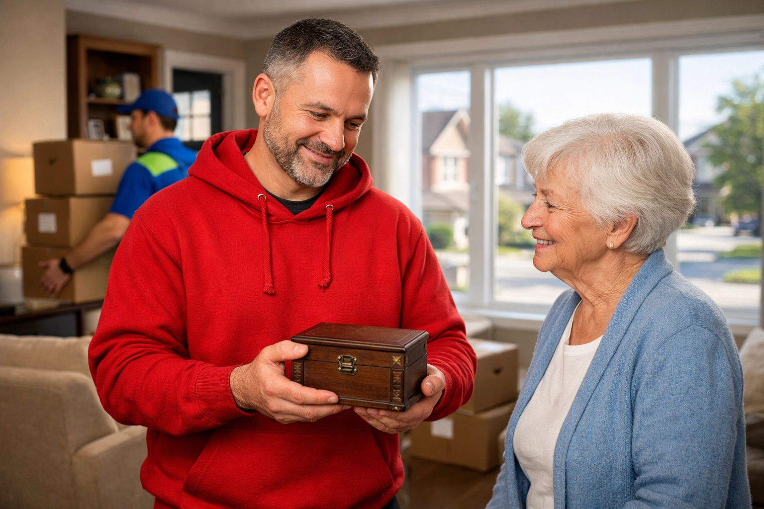 Junk GTA owner Roman helping a senior with downsizing and estate cleanouts in a Simcoe County home.