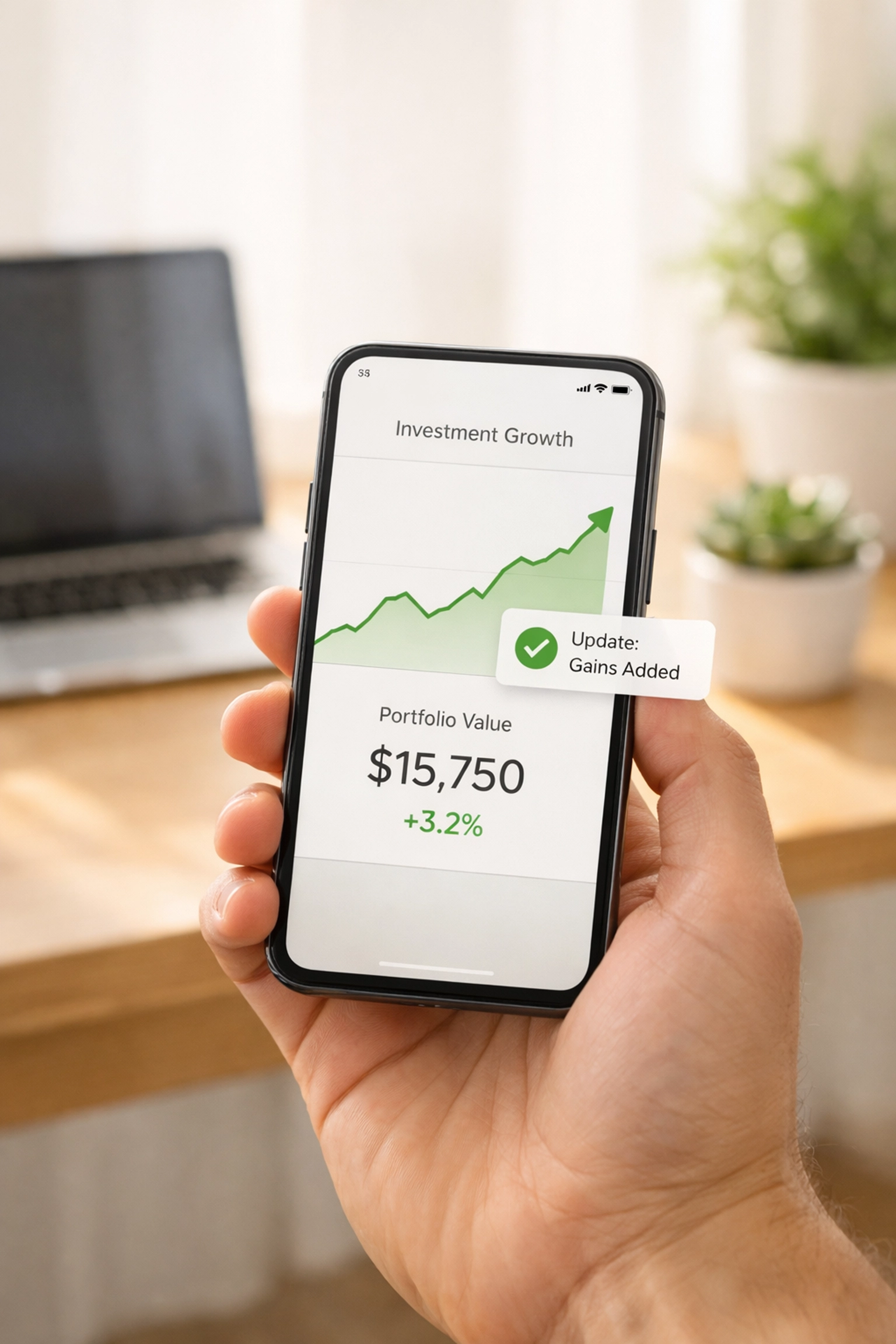 A person using a mobile investment app on a smartphone to manage a dividend stock portfolio.
