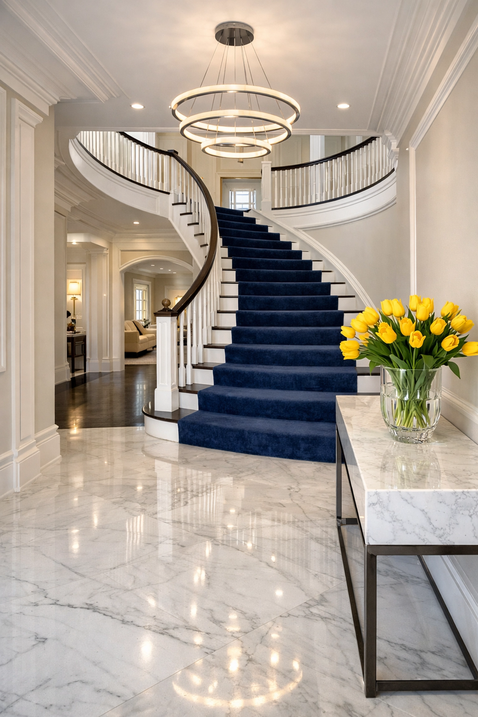 Spotless marble foyer demonstrating expert Andover estate cleaning for a perfect first impression in a premium home.