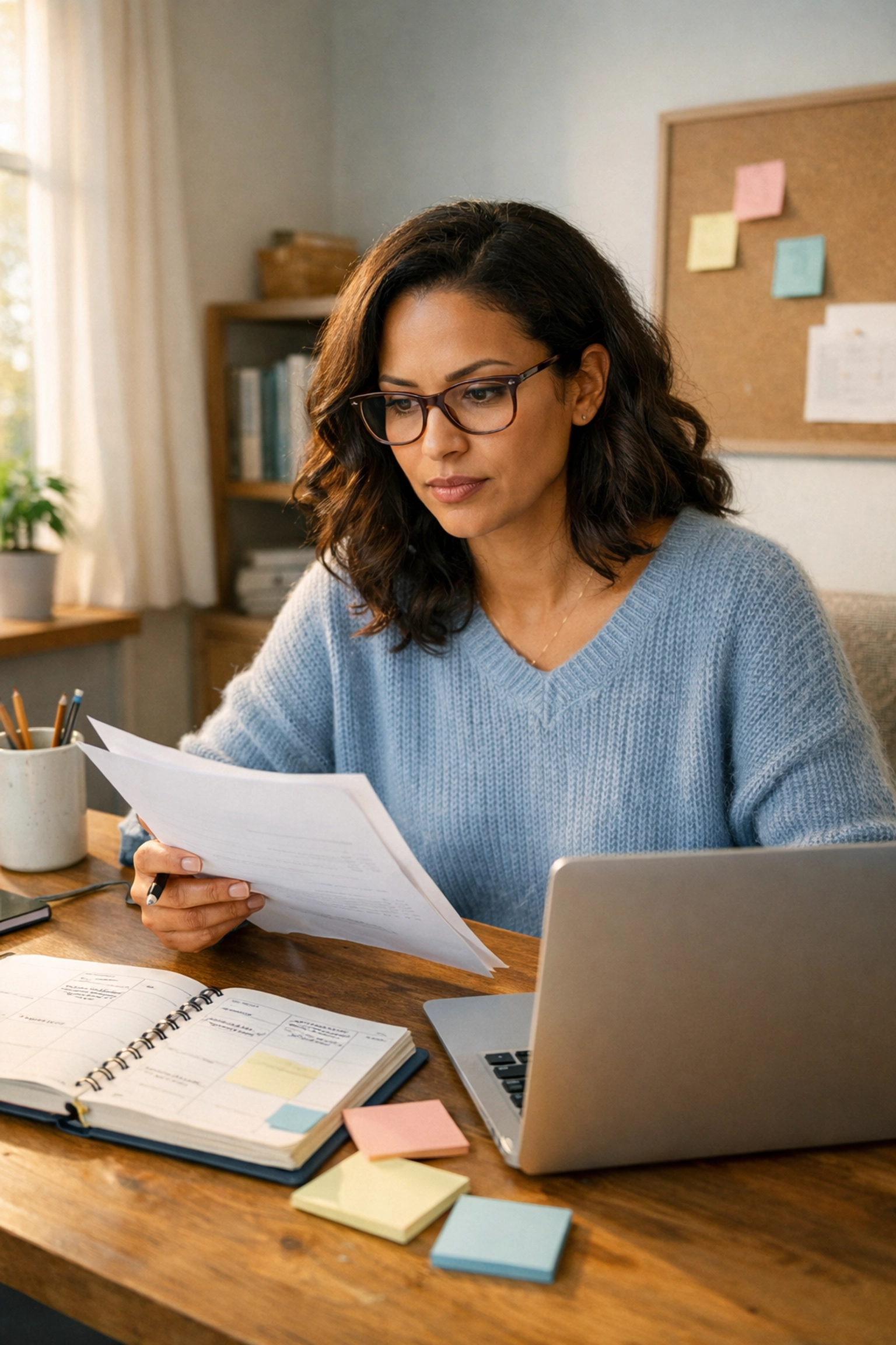Woman reviewing important tasks to start her purposeful morning