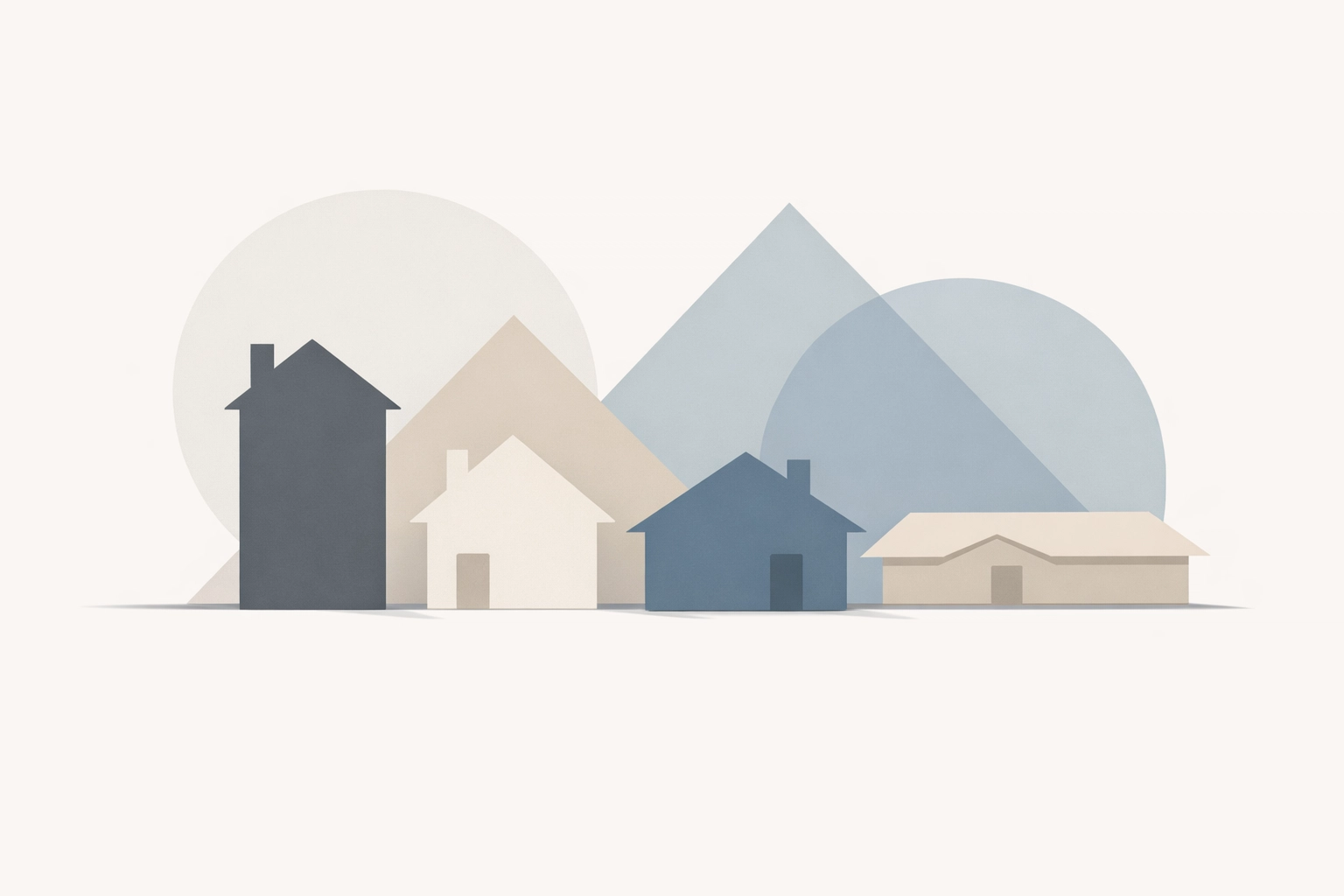 Modern silhouettes of diverse Spokane WA homes for sale across various neighborhoods and architectural styles.