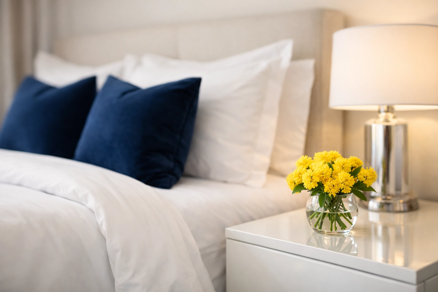 Sparkling clean luxury bedroom in Marblehead showing the results of professional deep cleaning.