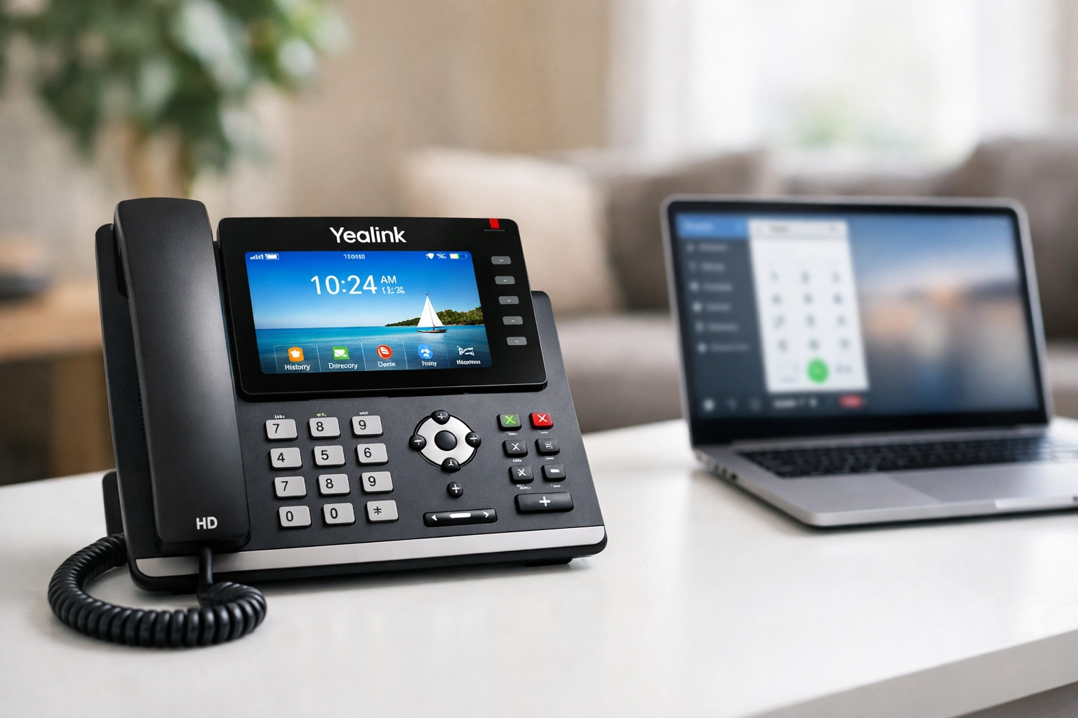 Professional IP desk phone and laptop software for business VoIP Canada and structured cabling services.