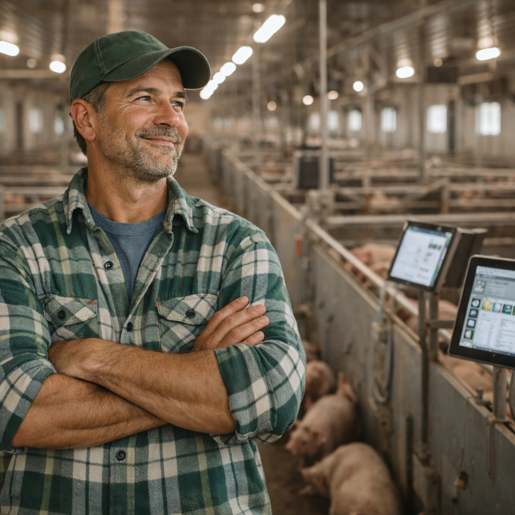 Environnement de porcherie intérieure moderne avec système de surveillance automatisé