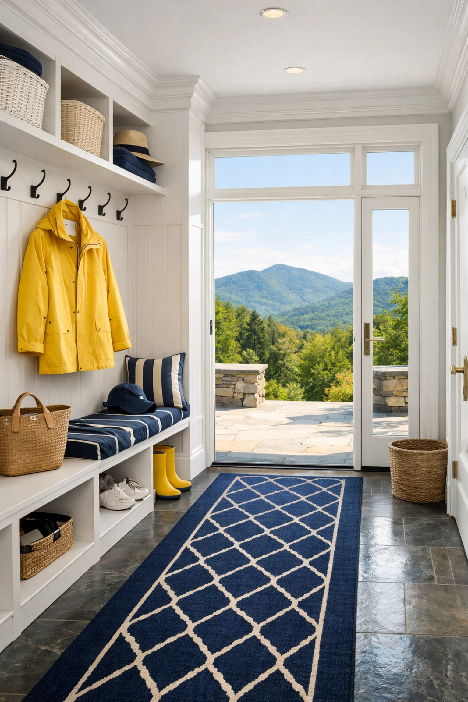 Pristine Milton entryway with Blue Hills views, showing a fortress of cleanliness for local estates.