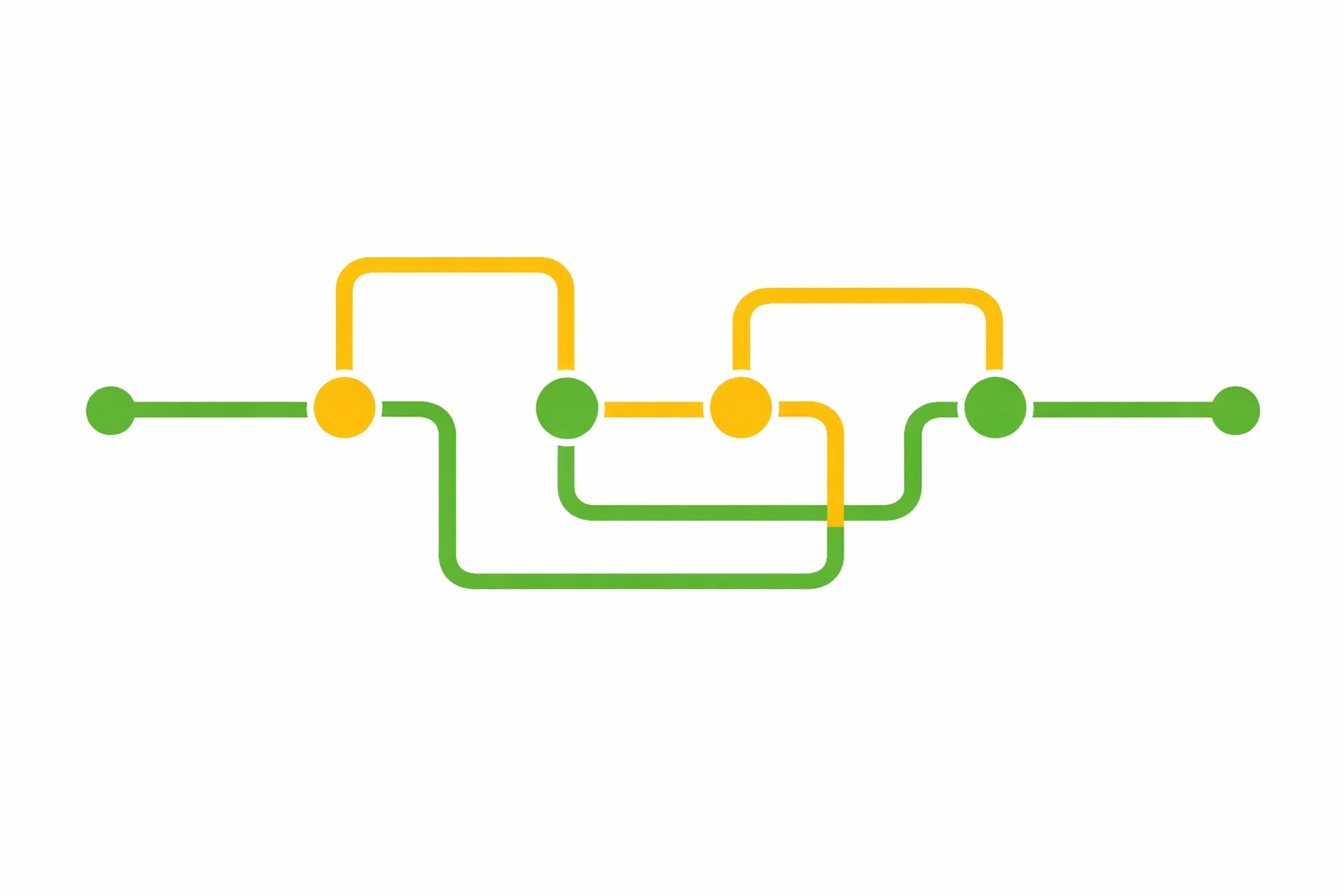 Geometric circuit path in green and yellow symbolizing a clean and automated sales email workflow.