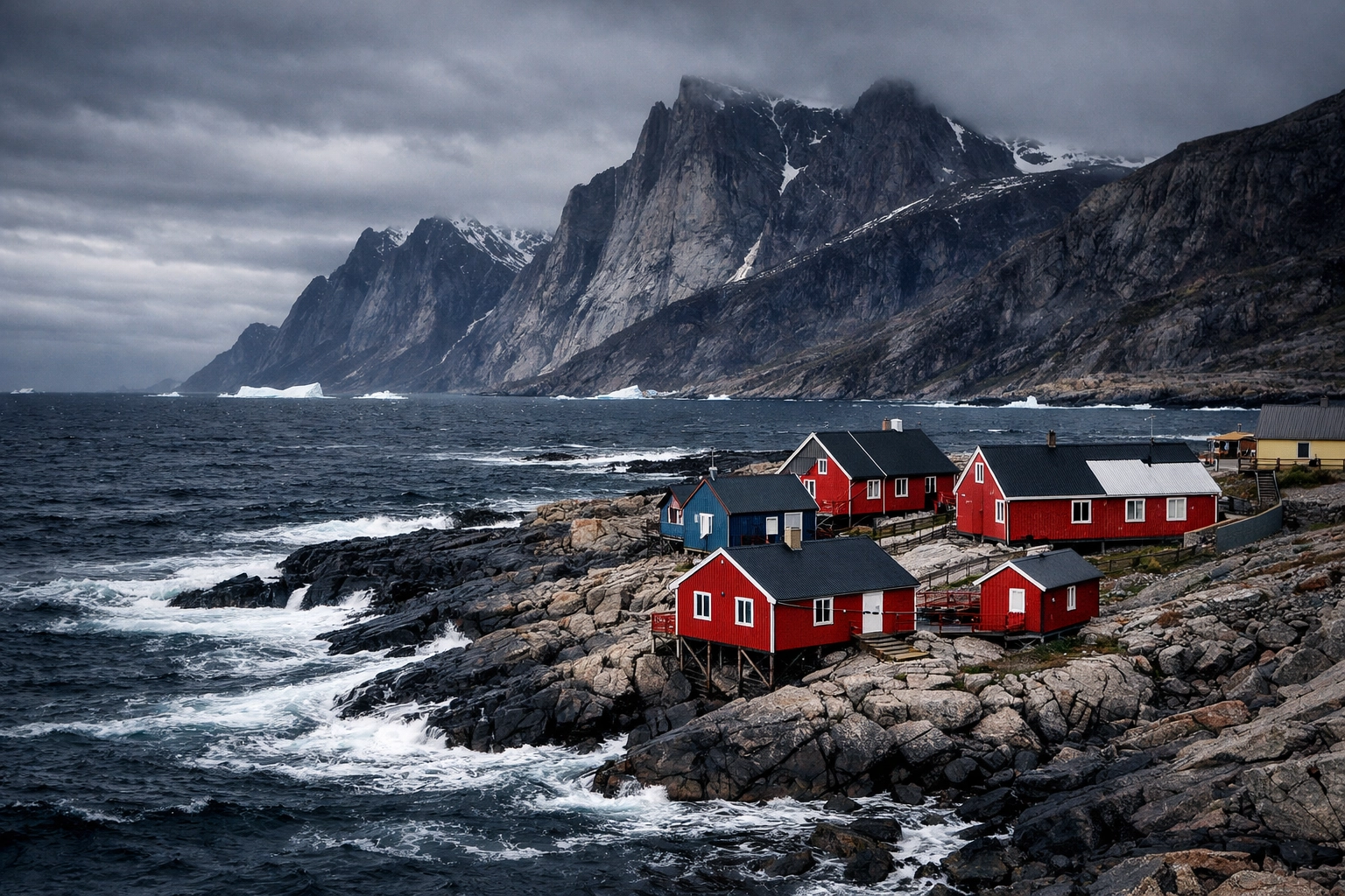 Greenland coastal settlement showing Arctic community and territorial sovereignty