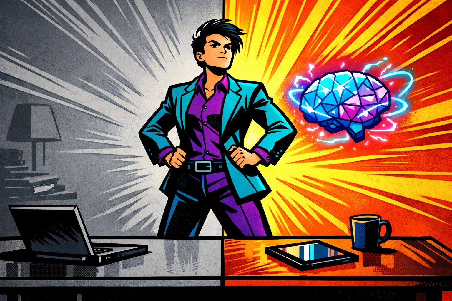 Entrepreneur gaining a competitive edge using a powerful AI virtual assistant for business.