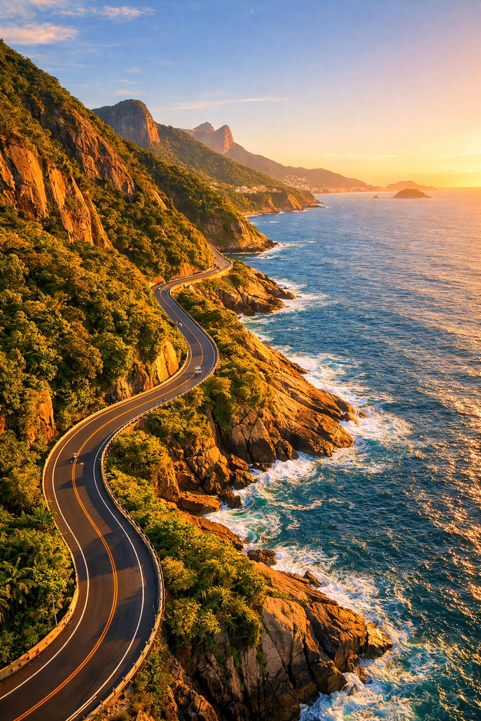Scenic coastal road to Praia do Abricó in Rio de Janeiro with cliffs and Atlantic Ocean