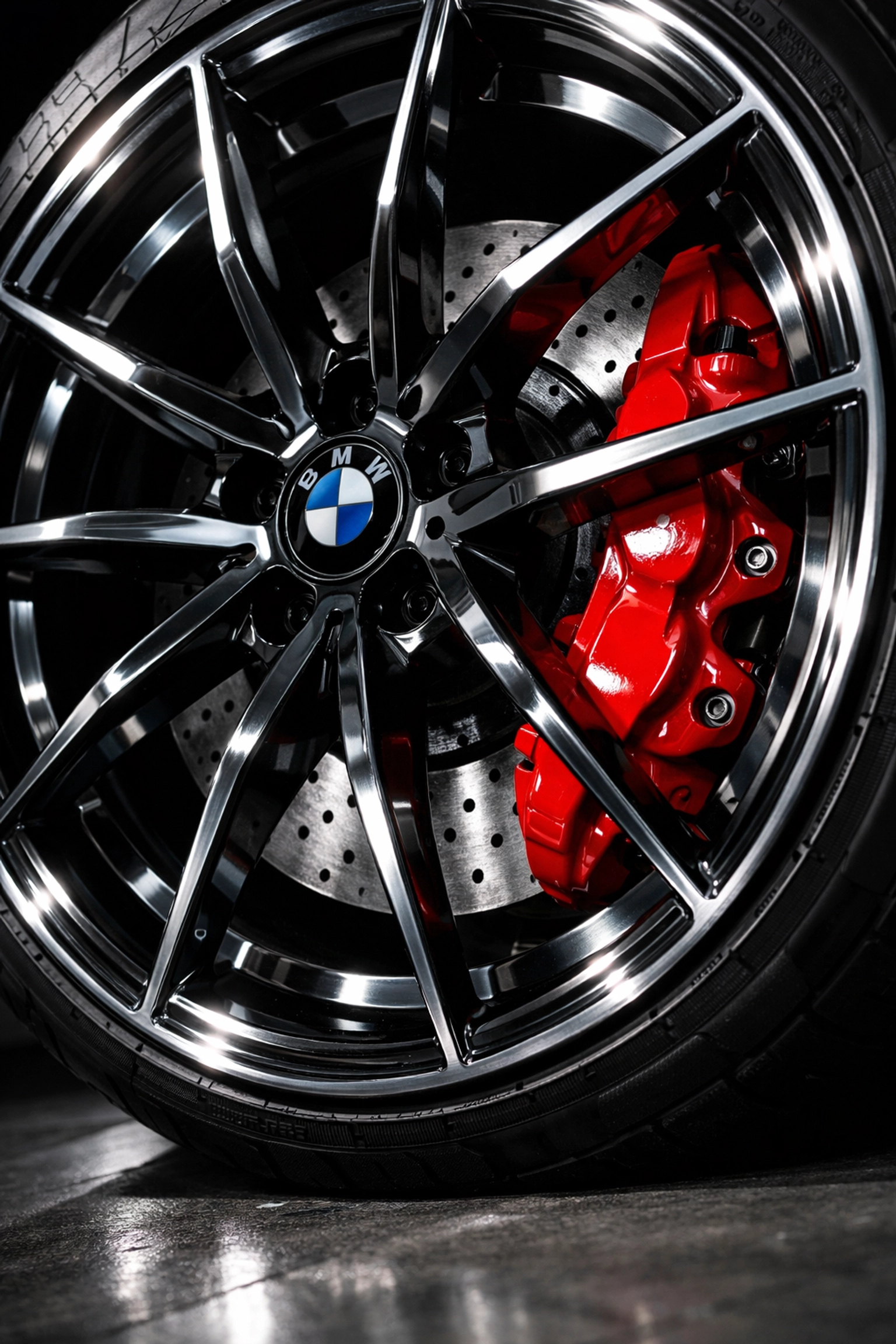 High-performance BMW brake system showing rotors and calipers for regenerative braking care.