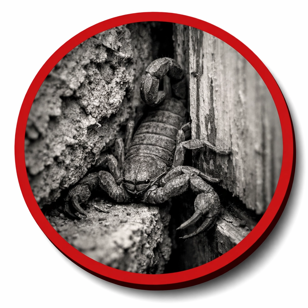 Scorpion attempting to enter home through gap in door frame before exclusion service