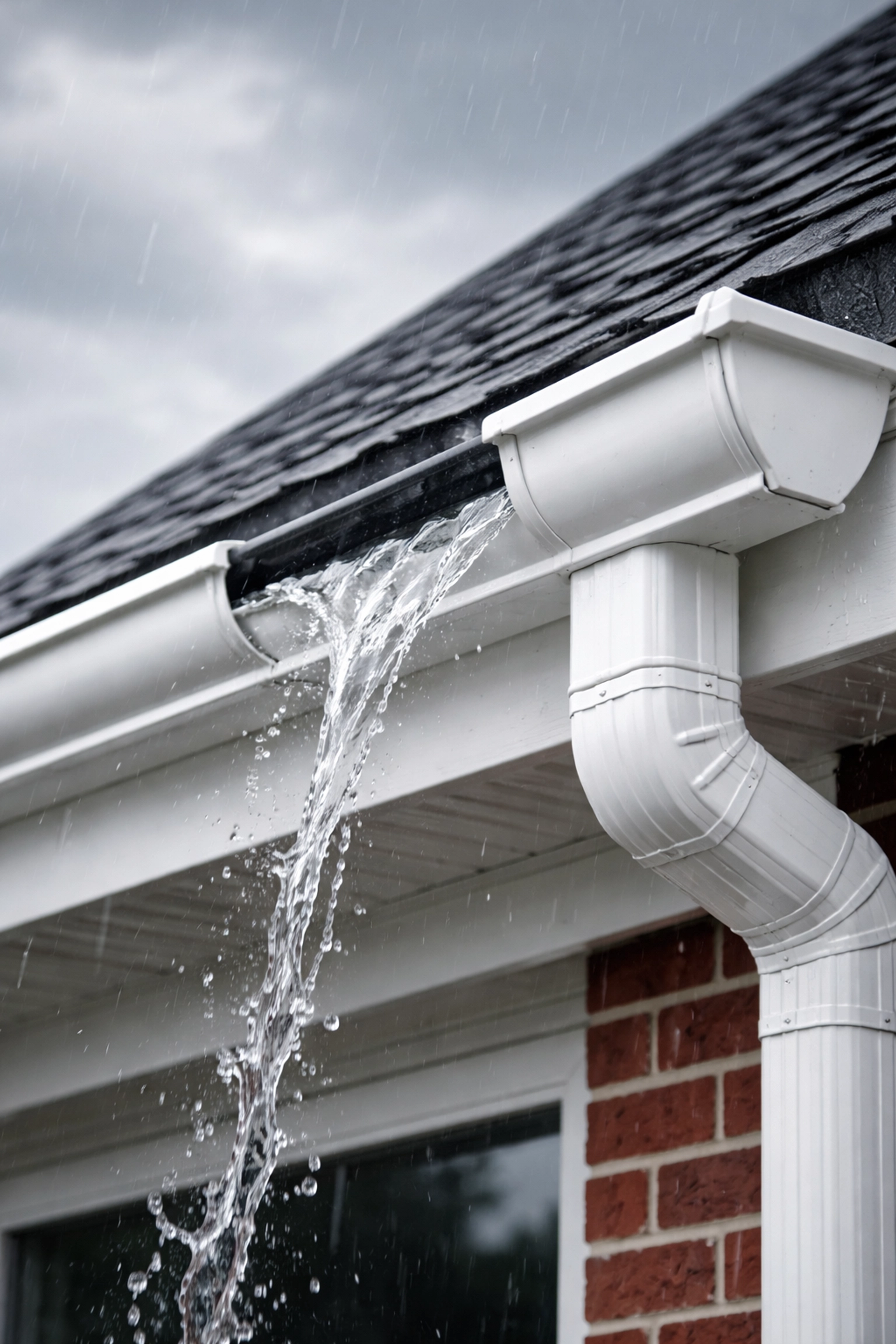 Clean gutters on a Chattanooga home, showing proper water flow for spring maintenance and foundation protection