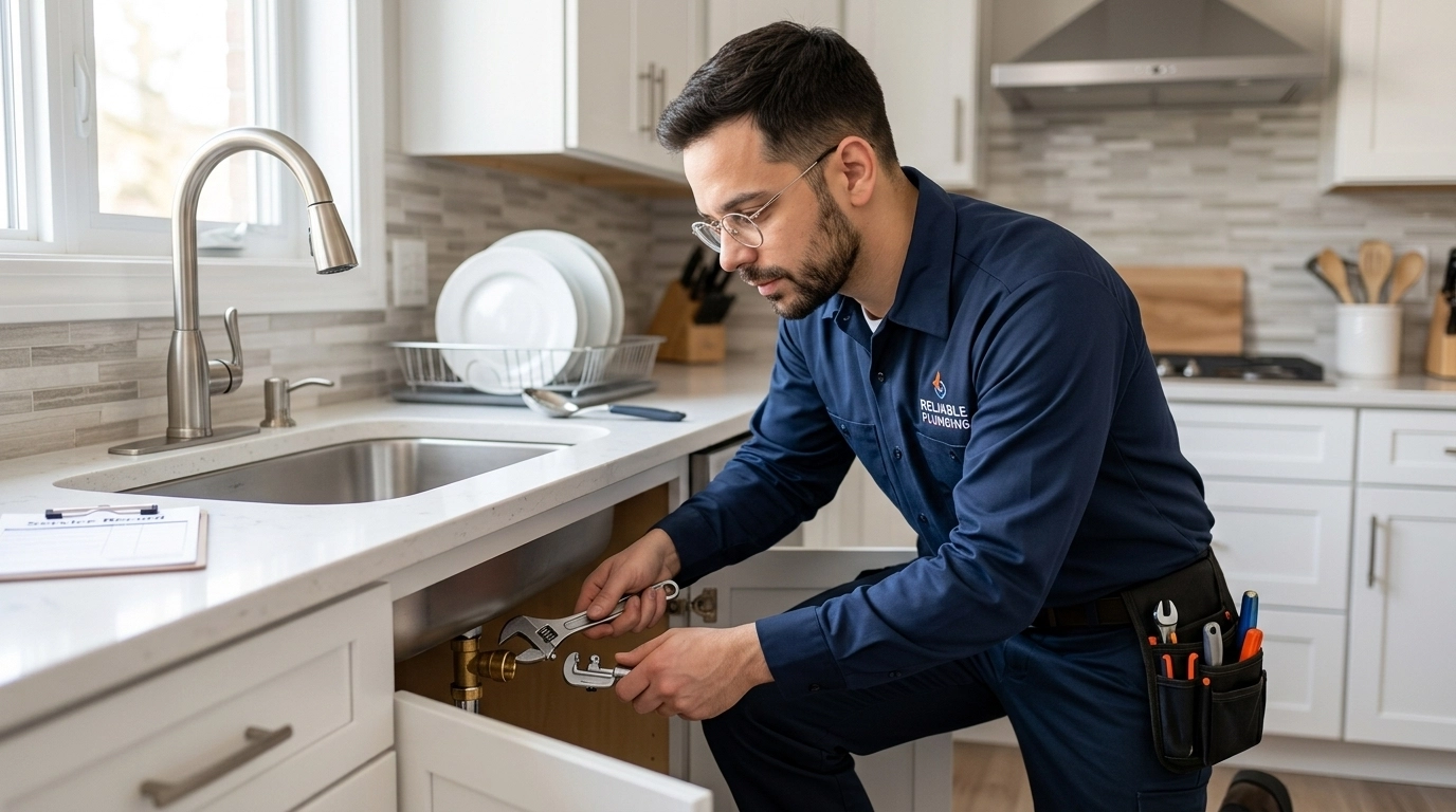 Professional plumber working with precision
