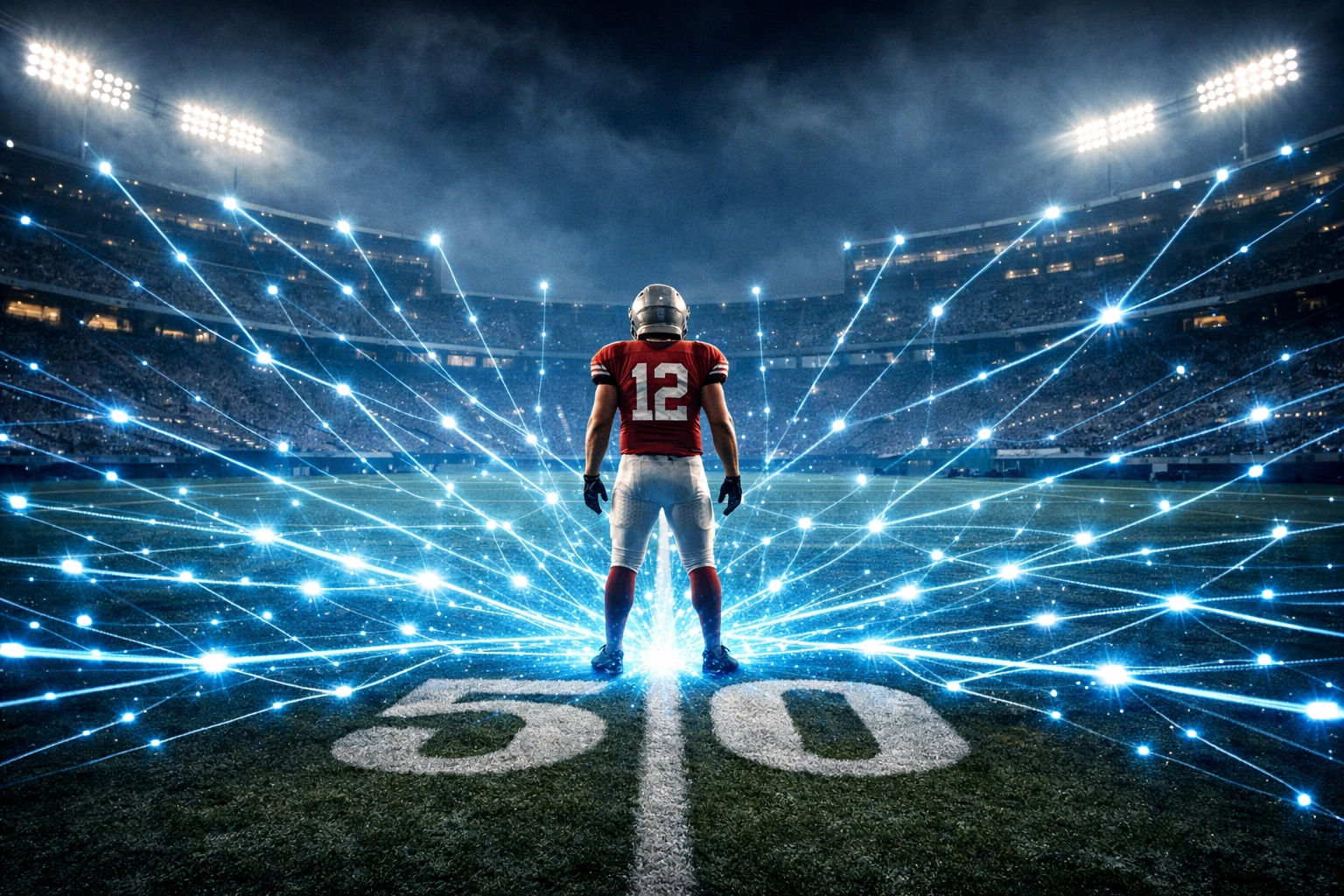 Football athlete in a stadium connected to a massive national network of college coaches.