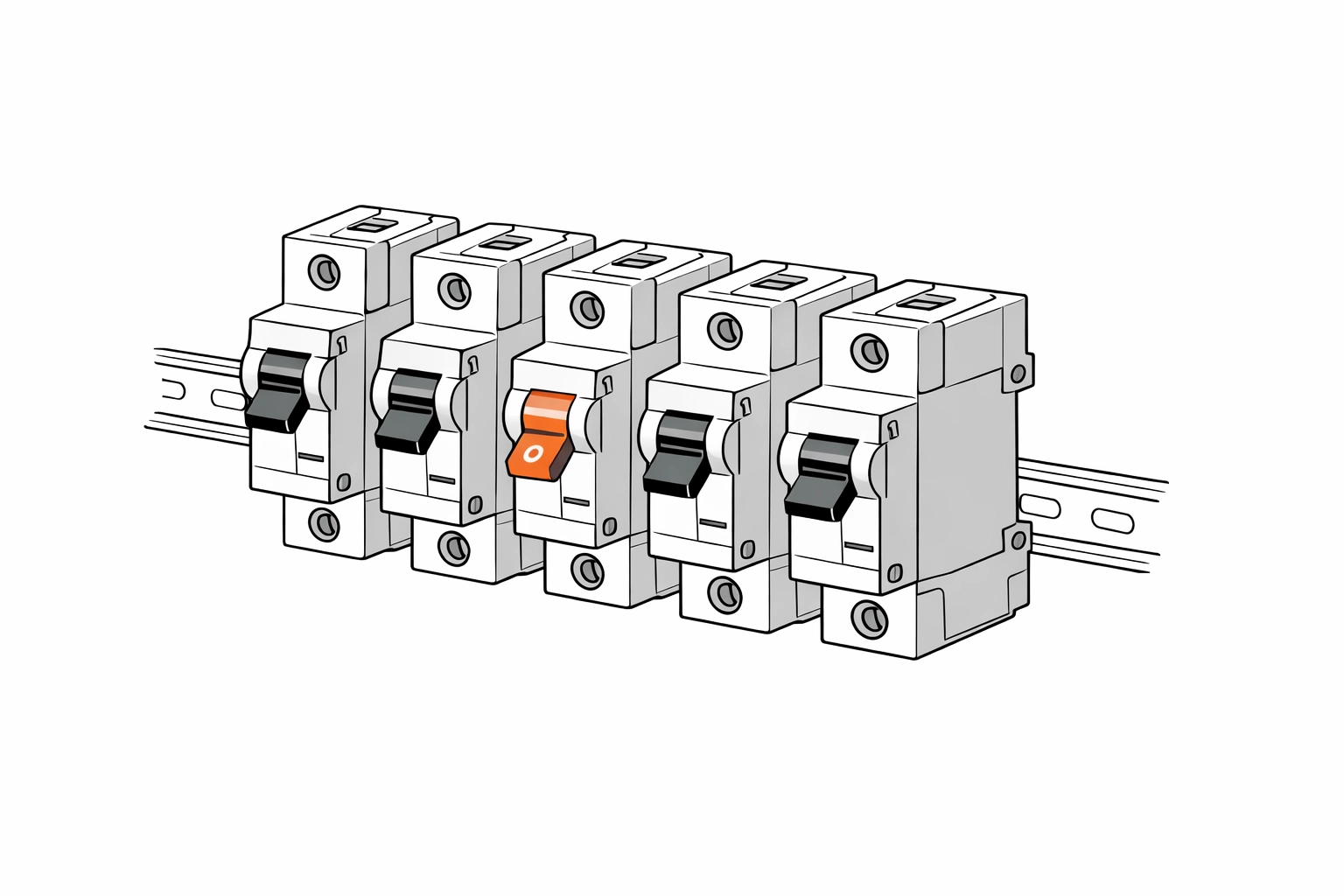 Sicherungsreihe mit einem deaktivierten Schalter zur Identifizierung des fehlerhaften Stromkreises.