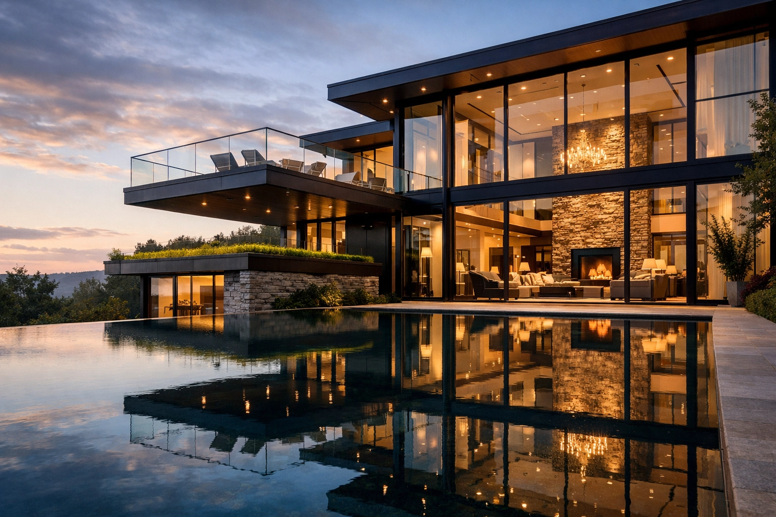 Luxury custom home in Ontario featuring a living green roof and modern sustainable architecture.