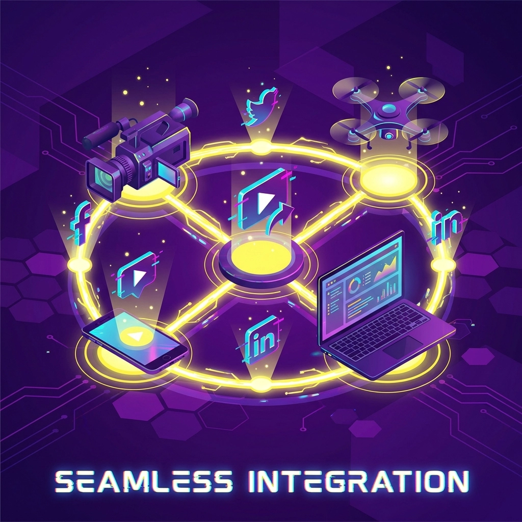 Connected marketing channels with dynamic energy lines, illustrating integrated omnichannel marketing strategies