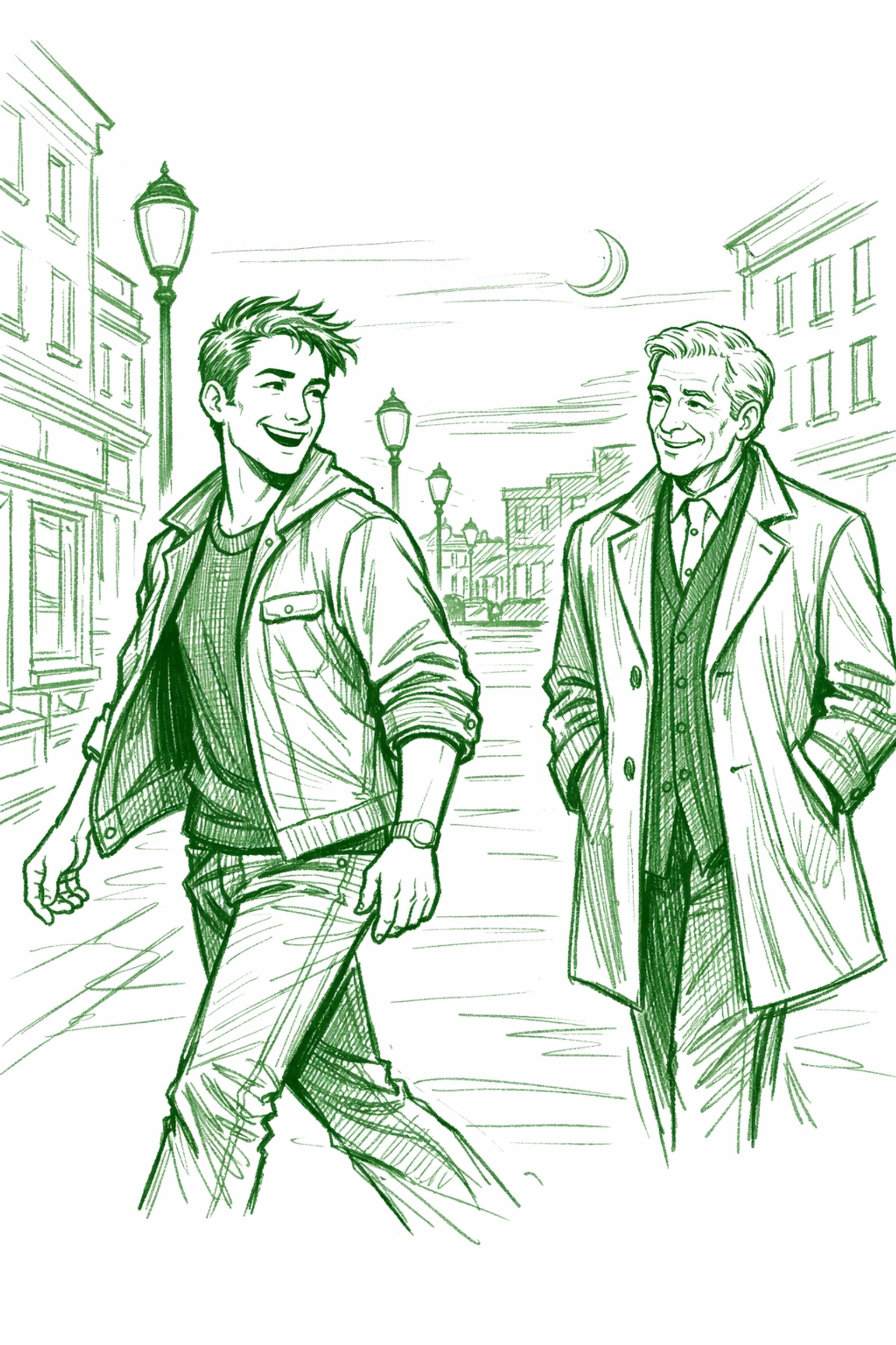 MM couple walking city street together navigating life with twenty year age difference