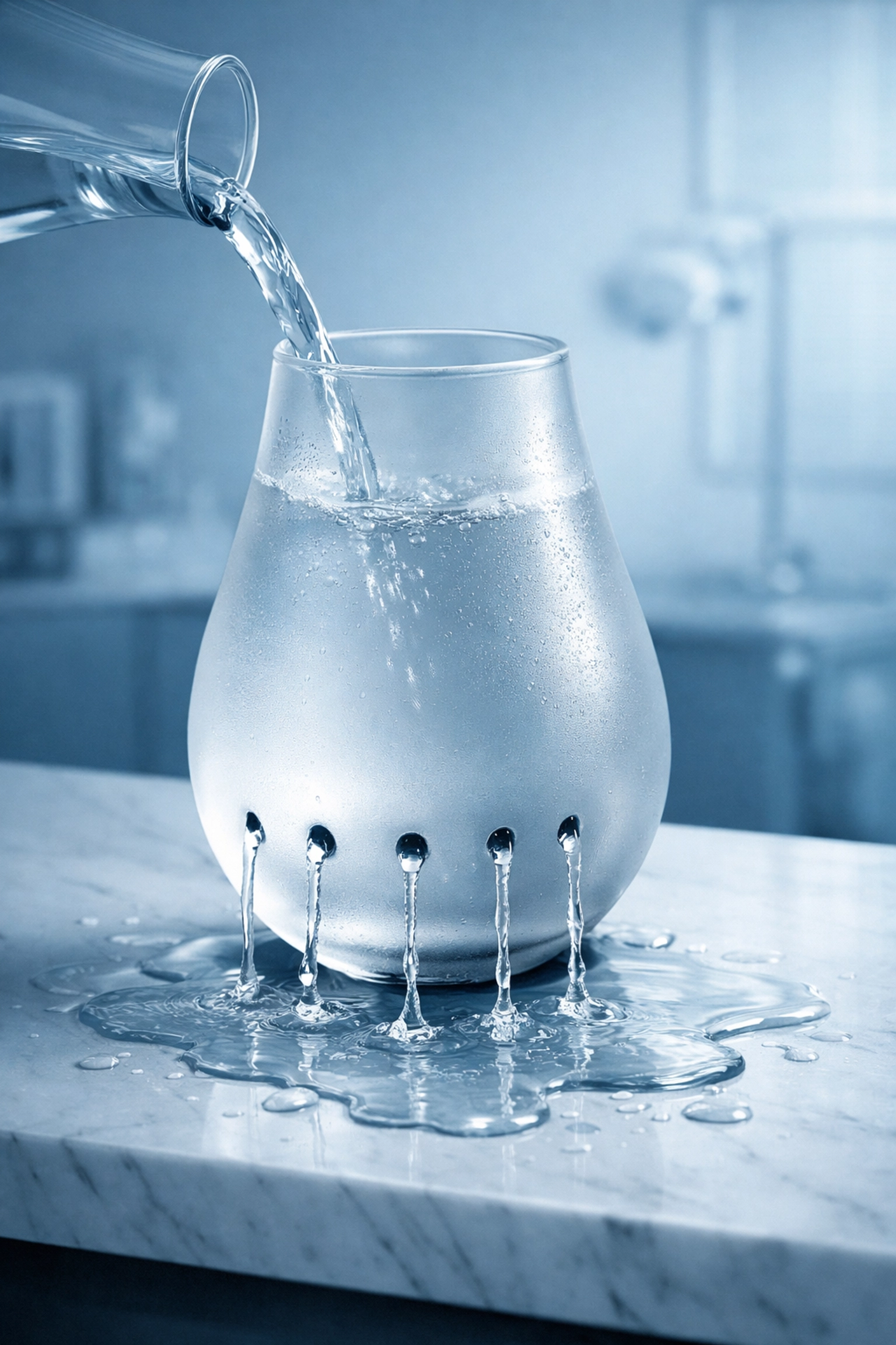 Water leaking from a vessel representing lost chiropractic leads due to poor marketing foundation.