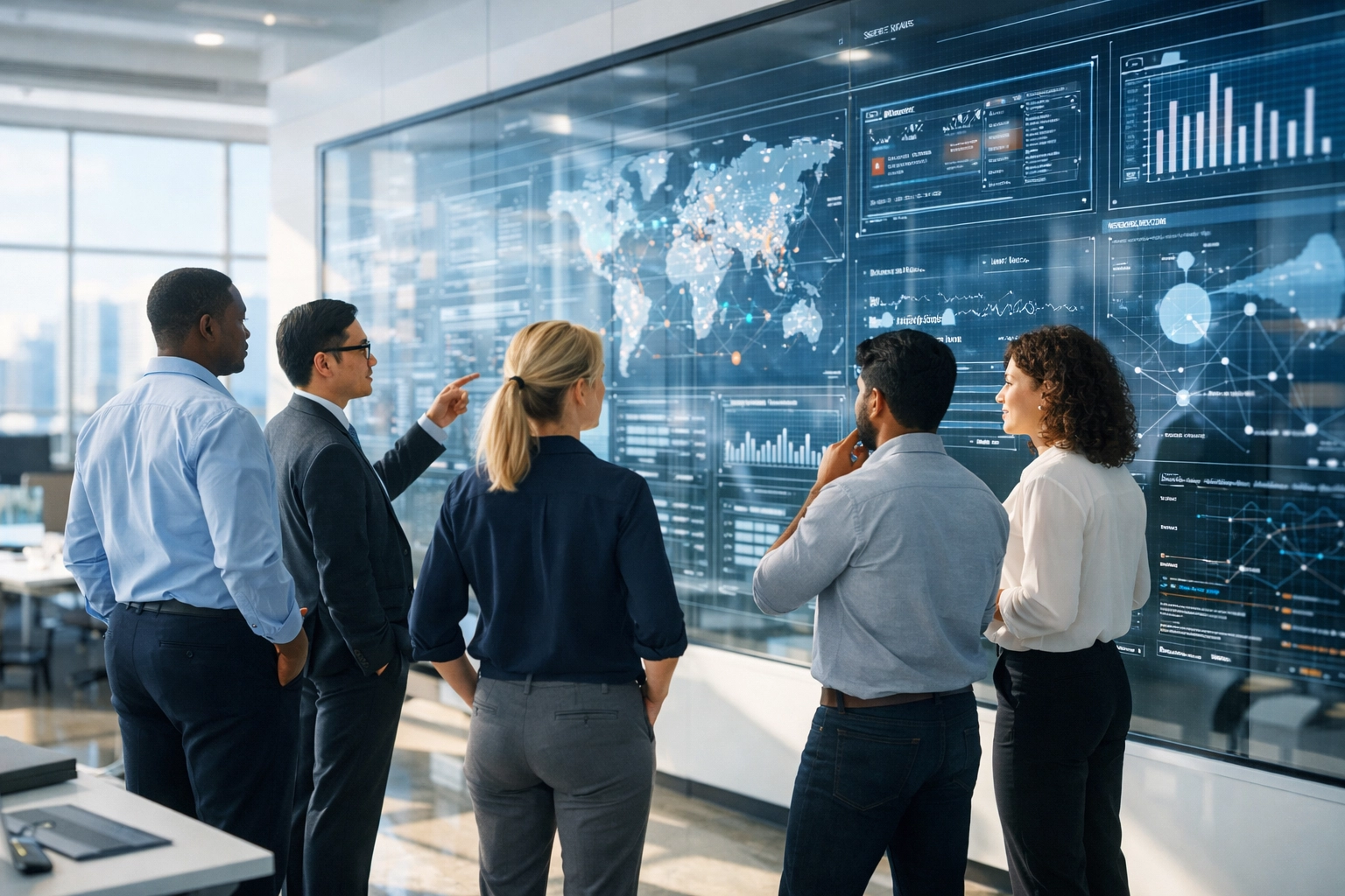 IT experts monitoring ServiceNow Agentic AI workflows and ROI metrics in a high-tech command center.