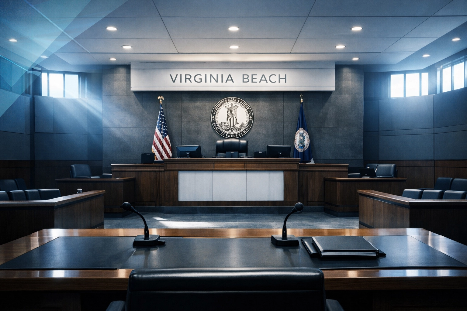Modern Virginia Beach courtroom representing professional DUI defense and legal litigation expertise.